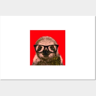 Geek Sloth in Red Background - Print / Home Decor / Wall Art / Poster / Gift / Birthday / Sloth Lover Gift / Animal print Canvas Print Posters and Art